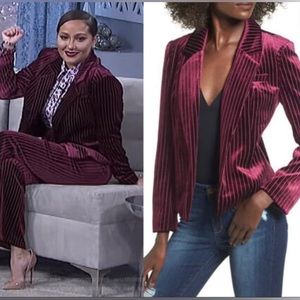 LEITH Red Velour Blazer - Short waisted-Purplish Maroon - Striped - Size L NWOT